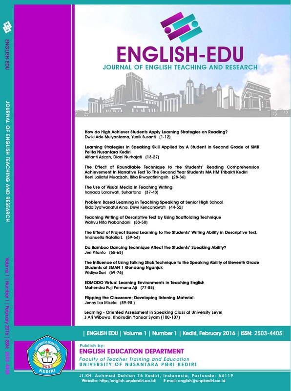 Terbitan Volume 1 Nomor 1 Tahun 2016, Jurnal Engslih Edu adalah jurnal yang diperuntuhkkan untuk dosen - dosen berbasis Pendidikan Bahasa dan Sastra Inggris