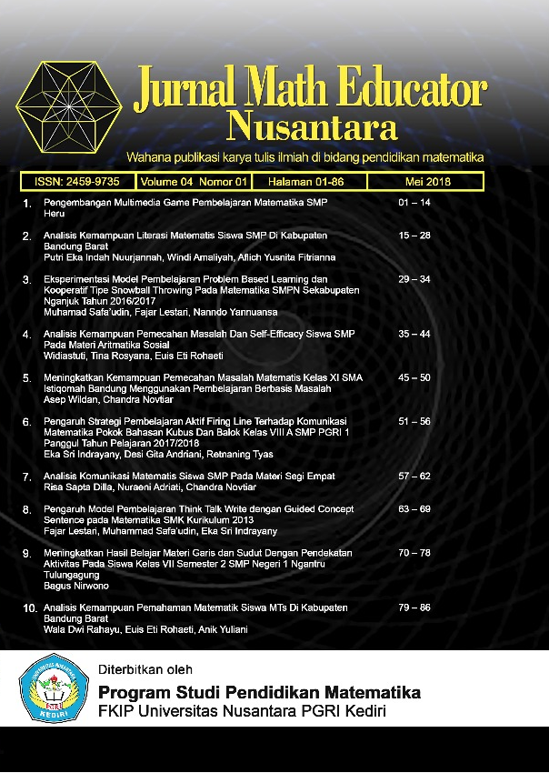 Jurnal Math Educator Nusantara Vol 4 No 1 (2018)