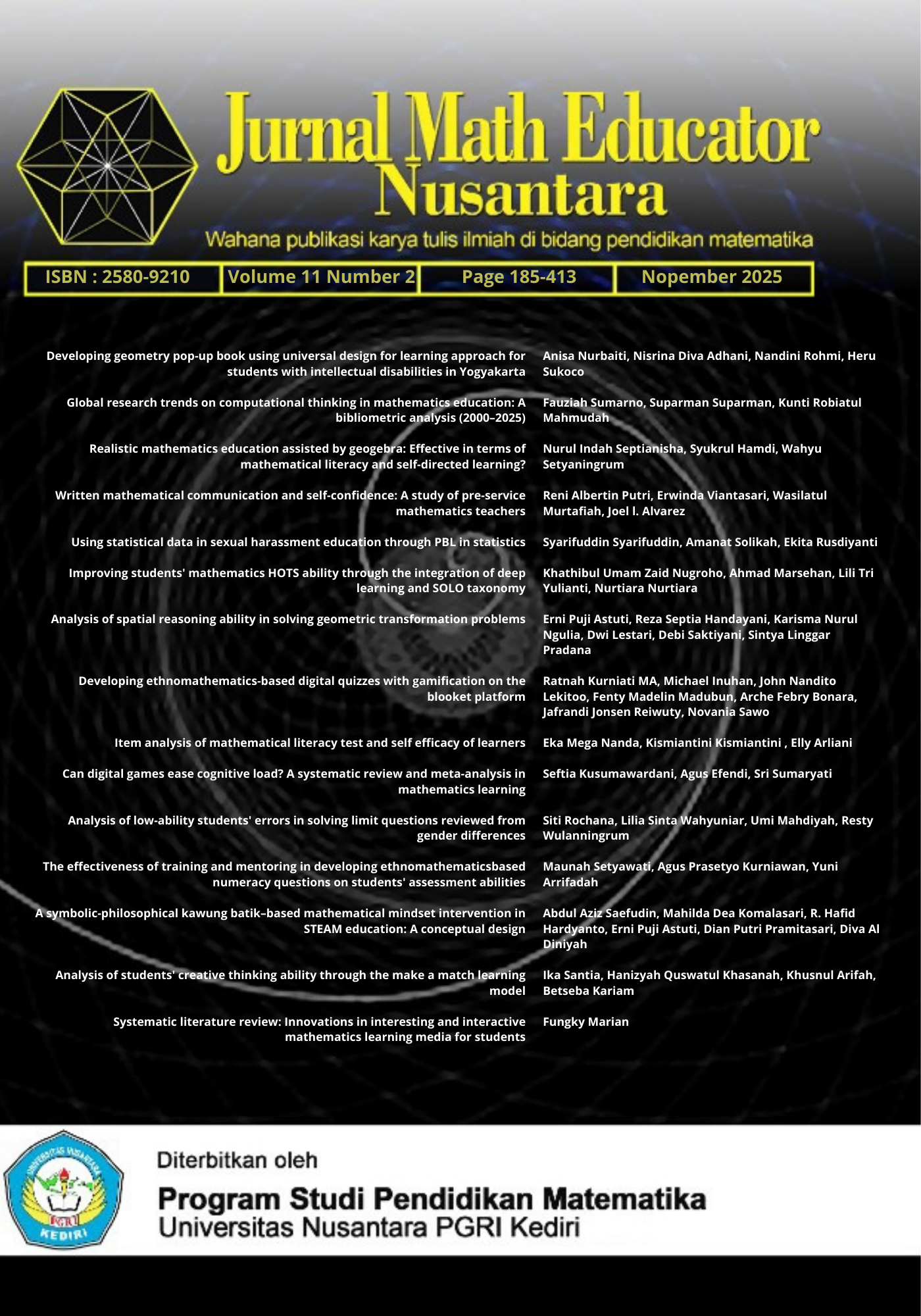 					View Vol. 11 No. 2 (2025): Jurnal Math Educator Nusantara
				