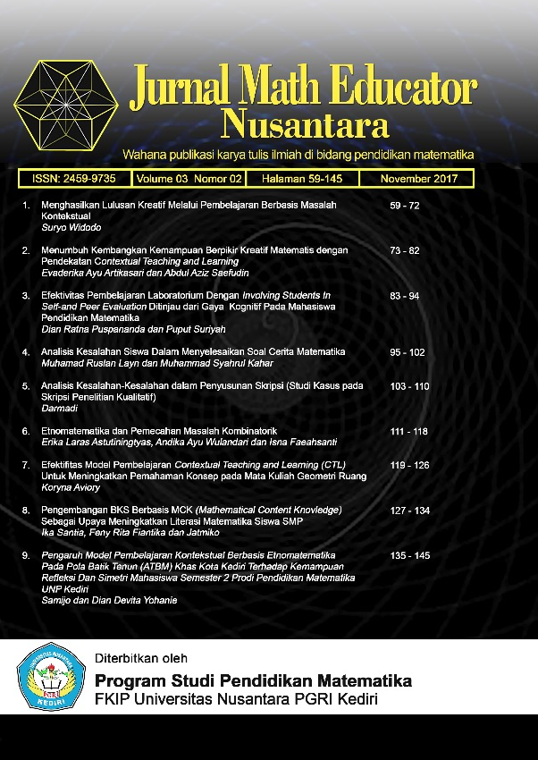 Jurnal Math Educator Nusantara Vol 3 No 2 (2017)